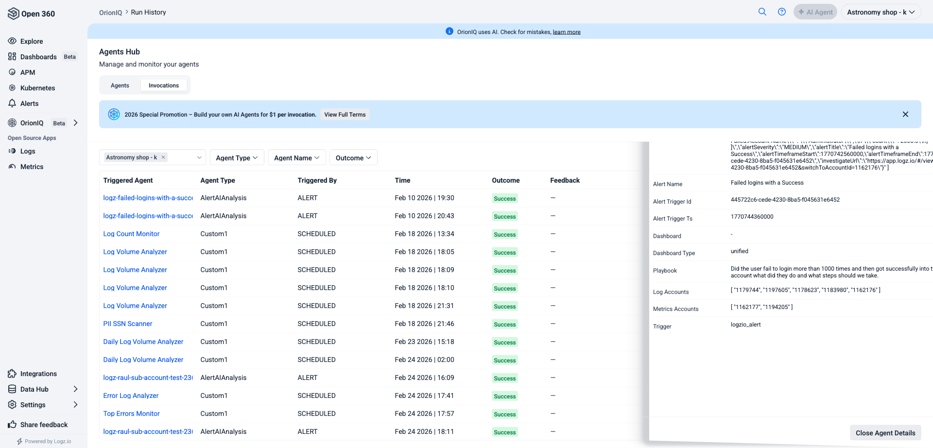 Agent Invocation Details panel