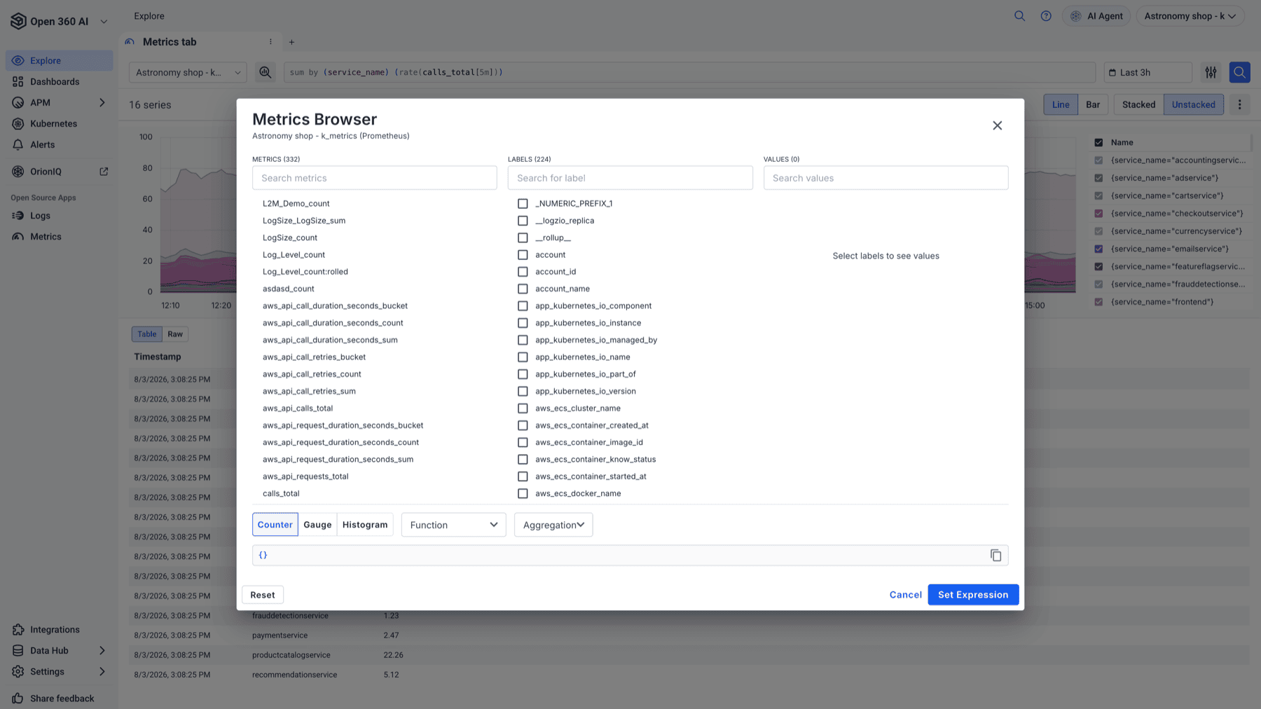 Metrics Browser with the query builder strip